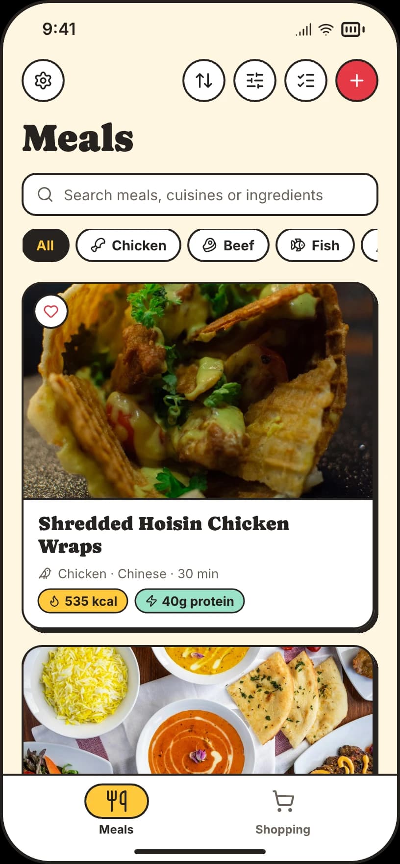 Panful's meal library on iPhone